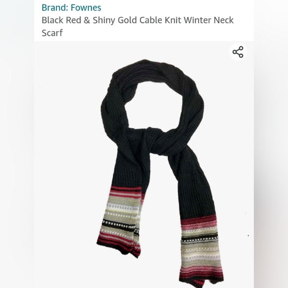 Black Red & Shiny Gold Cable Fine Knit Winter Neck Scarf with gloves - Picture 6 of 6